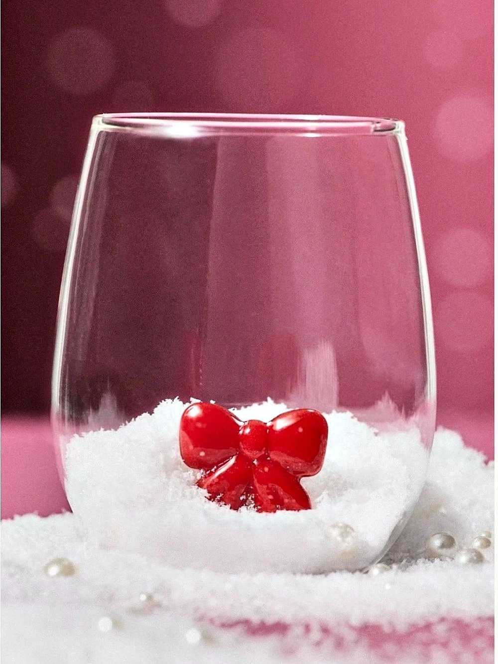 Anthropologie Jolly Icon Stemless Wine Glass Red Bow